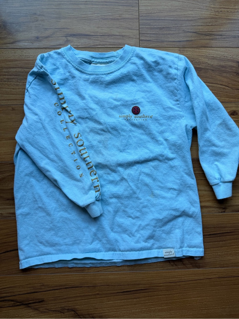 Simply Southern Light Blue Kids  Christmas Long-Sleeve Logo Shirt Size Small